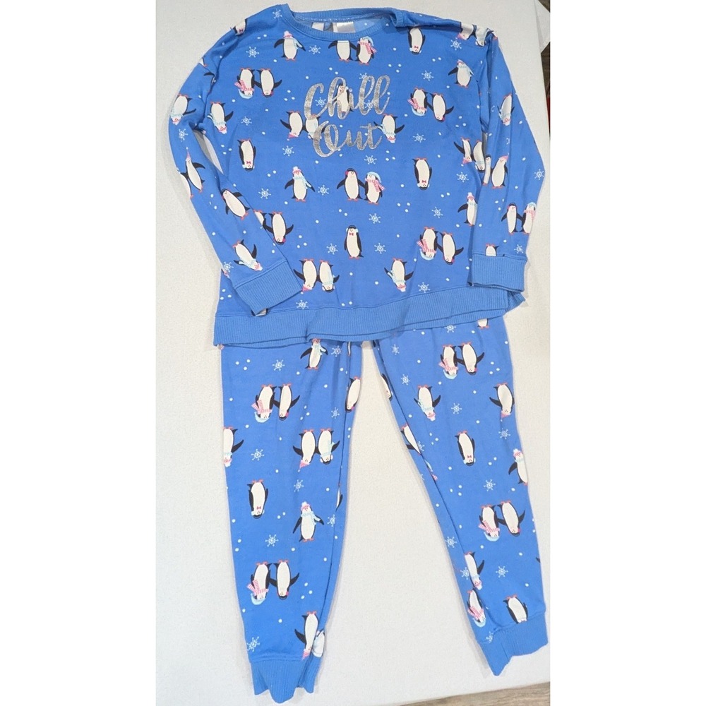 Secret Treasures Pajama Set Women Large 12-14 Blue Excellent Penguin Chill Out